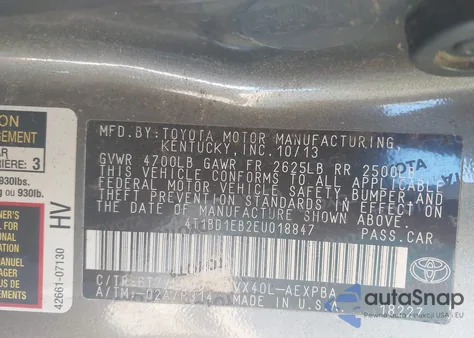 2014 Toyota Avalon Hybrid Limited из США, поврежденный, VIN 4T1BD1EB2EU018847